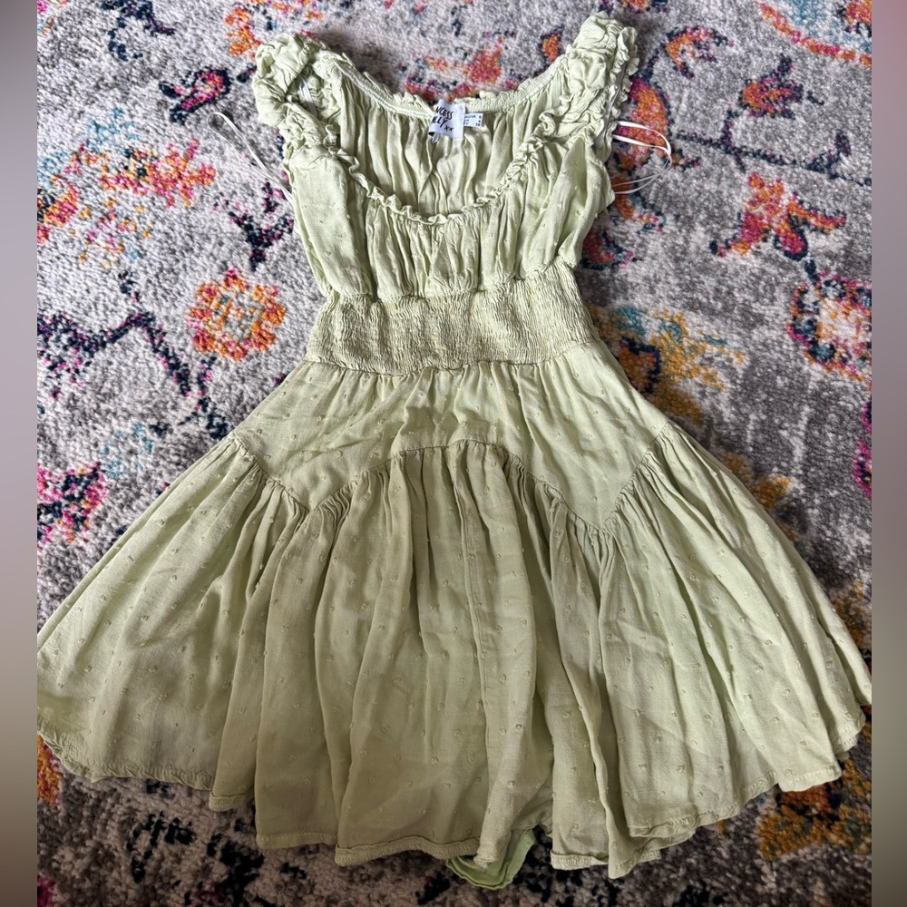 Princess Polly Green Ruffled Smocked Mini Sundress